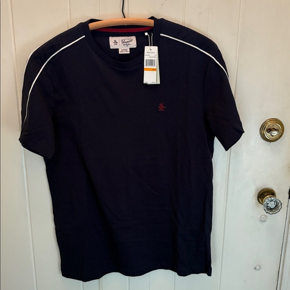 Original Penguin Navy T-Shirt with Red Logo NWT - Picture 1 of 3
